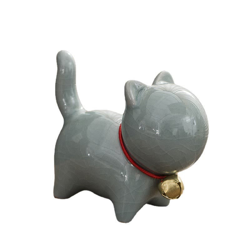 Buddha Stones Mini Carino Campanello Portafortuna Gatto Tè Animale Domestico Ceramica Casa Scrivania Figurina Decorazione