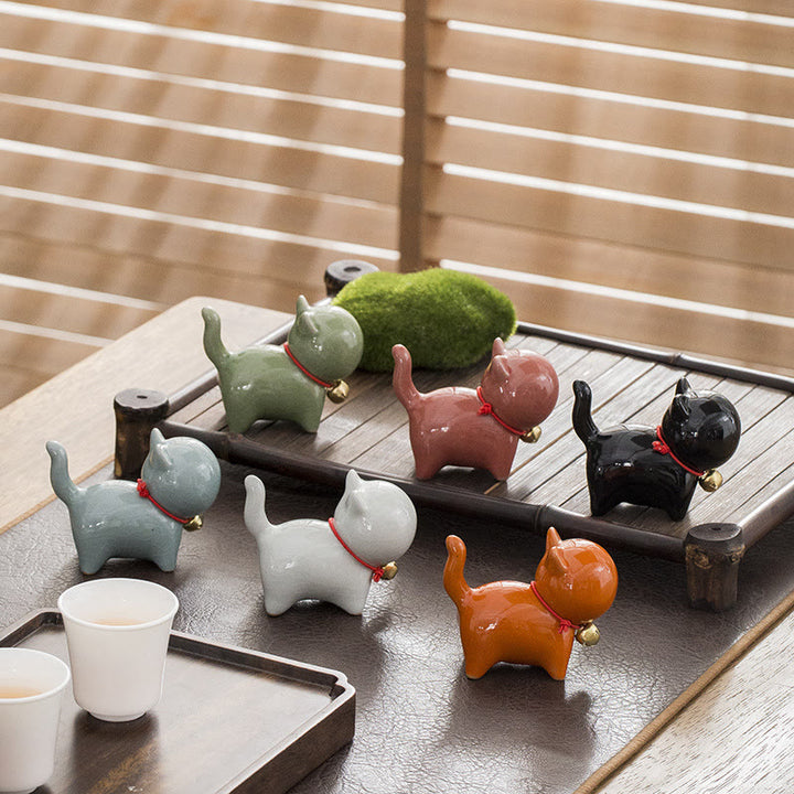Buddha Stones Mini Carino Campanello Portafortuna Gatto Tè Animale Domestico Ceramica Casa Scrivania Figurina Decorazione