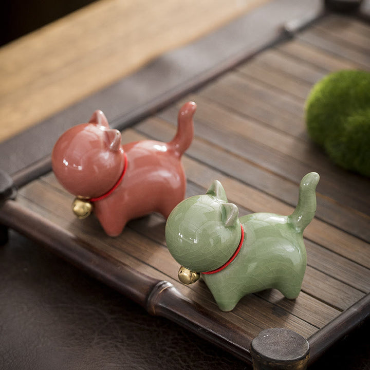 Buddha Stones Mini Carino Campanello Portafortuna Gatto Tè Animale Domestico Ceramica Casa Scrivania Figurina Decorazione