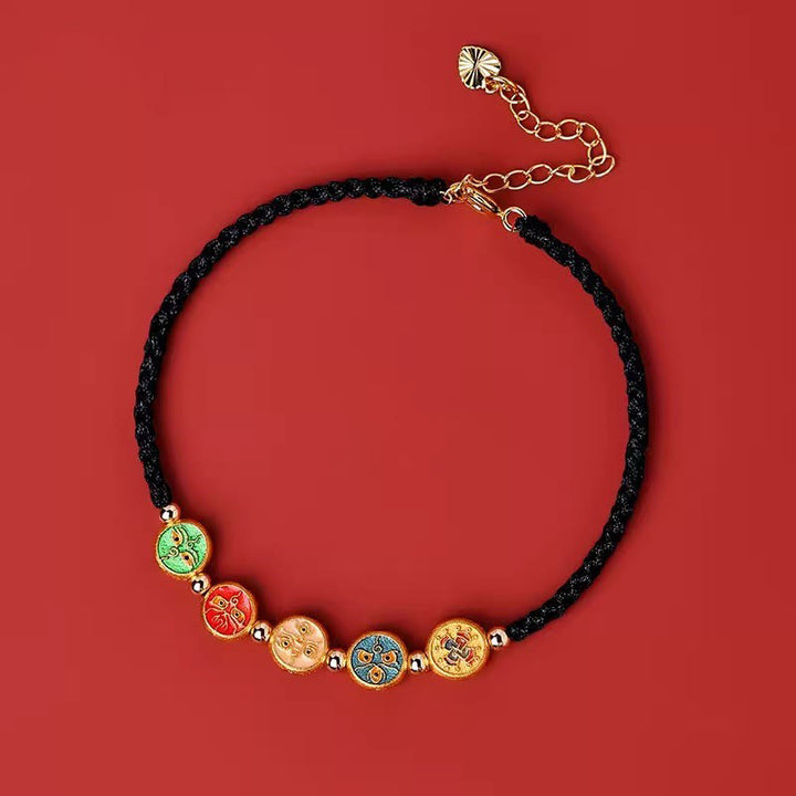 Bracciale Buddha Stones Red String 925 Sterling Silver Five Ways God Of Wealth Connection
