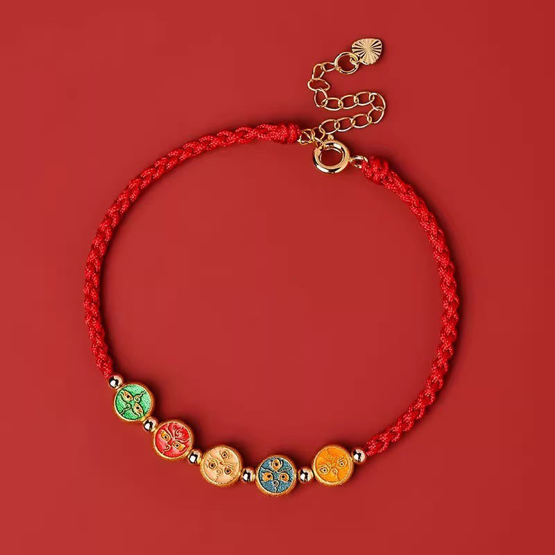 Bracciale Buddha Stones Red String 925 Sterling Silver Five Ways God Of Wealth Connection - Cordino rosso (circonferenza del polso: 13-18 cm) - image 0