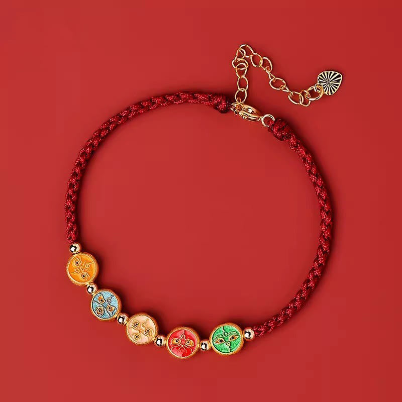 Bracciale Buddha Stones Red String 925 Sterling Silver Five Ways God Of Wealth Connection