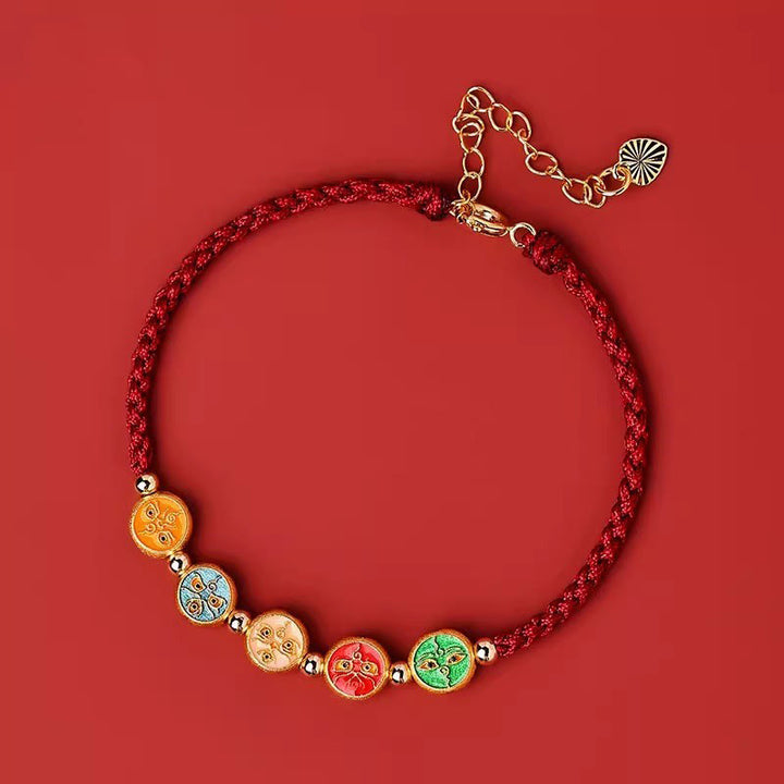 Bracciale Buddha Stones Red String 925 Sterling Silver Five Ways God Of Wealth Connection