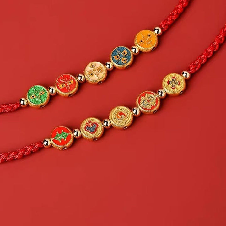 Bracciale Buddha Stones Red String 925 Sterling Silver Five Ways God Of Wealth Connection