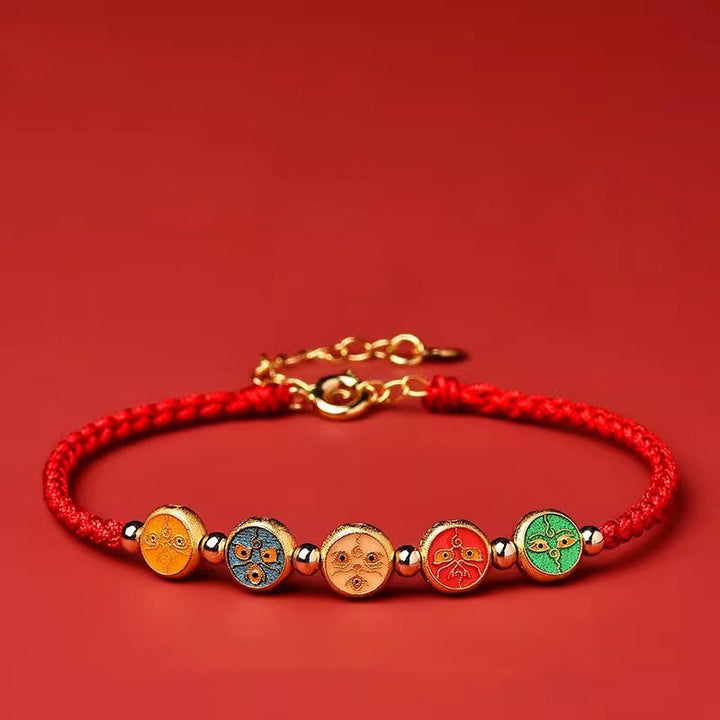 Bracciale Buddha Stones Red String 925 Sterling Silver Five Ways God Of Wealth Connection