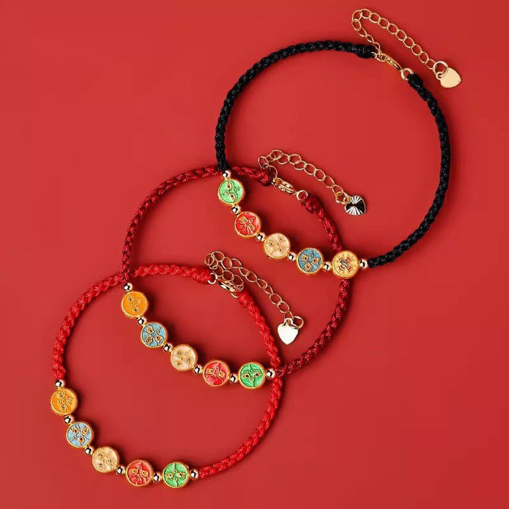 Bracciale Buddha Stones Red String 925 Sterling Silver Five Ways God Of Wealth Connection