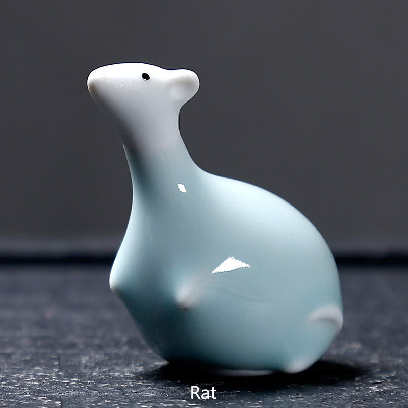 Buddha Stones Zodiaco cinese Ceramica Tè Animale domestico Decorazione per la casa - Ratto bianco 6,5*6,7 cm - image 19