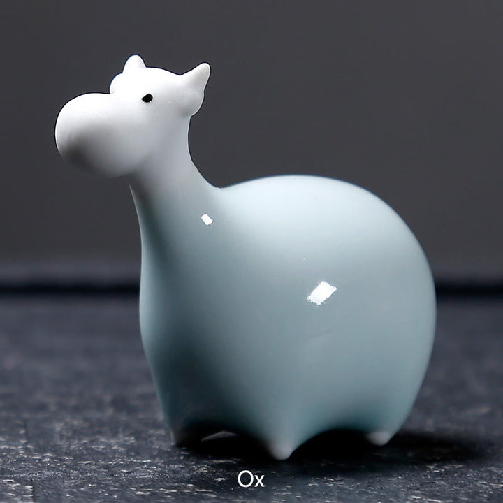 Buddha Stones Zodiaco cinese Ceramica Tè Animale domestico Decorazione per la casa - Bue bianco 6,5*6cm - image 20