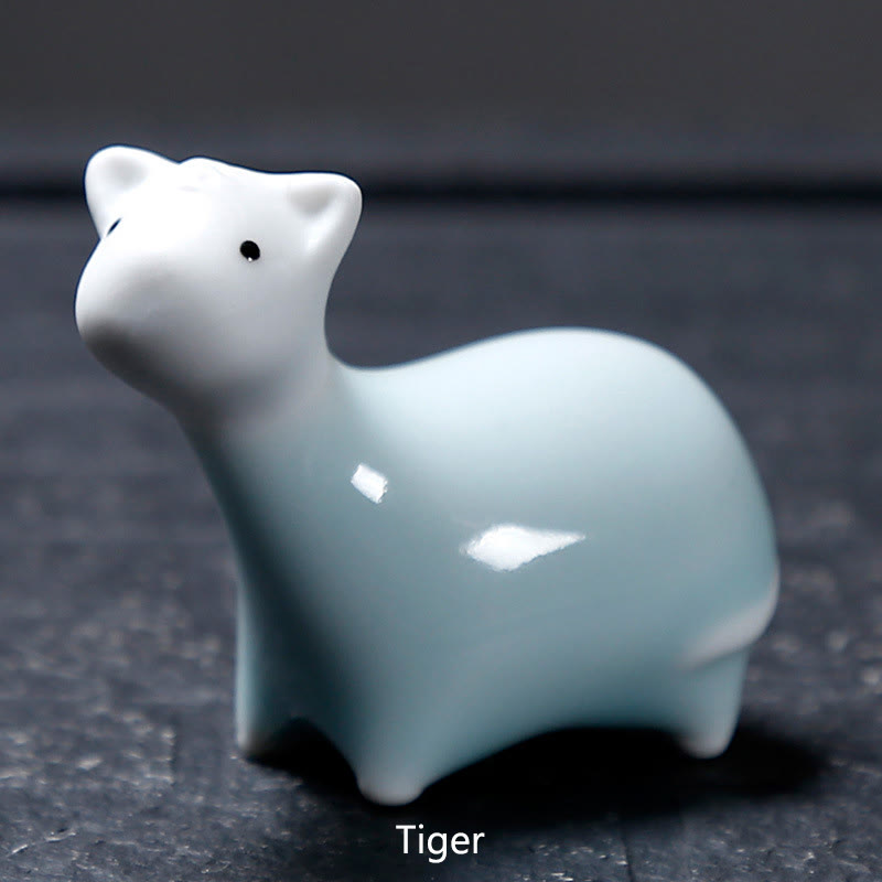 Buddha Stones Zodiaco cinese Ceramica Tè Animale domestico Decorazione per la casa - Tigre bianca 6,6*5,7 cm - image 22