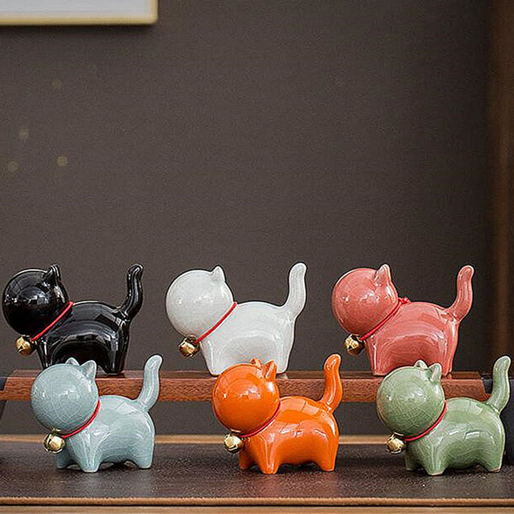 Buddha Stones Mini Carino Campanello Portafortuna Gatto Tè Animale Domestico Ceramica Casa Scrivania Figurina Decorazione