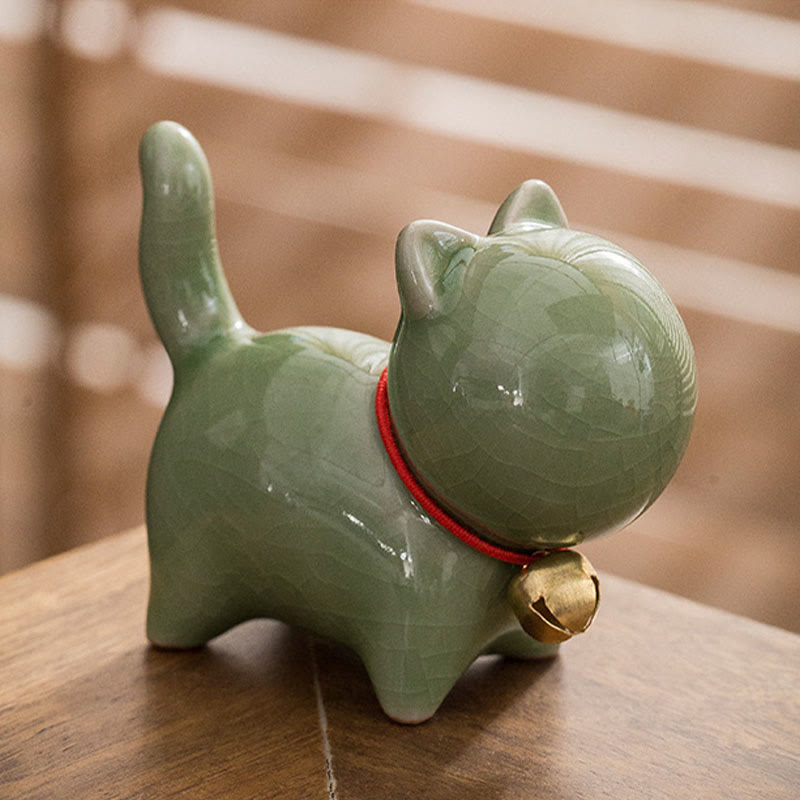Buddha Stones Mini Carino Campanello Portafortuna Gatto Tè Animale Domestico Ceramica Casa Scrivania Figurina Decorazione