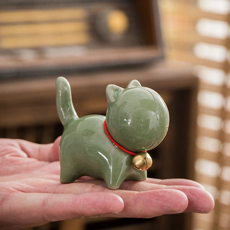 Buddha Stones Mini Carino Campanello Portafortuna Gatto Tè Animale Domestico Ceramica Casa Scrivania Figurina Decorazione - image 4