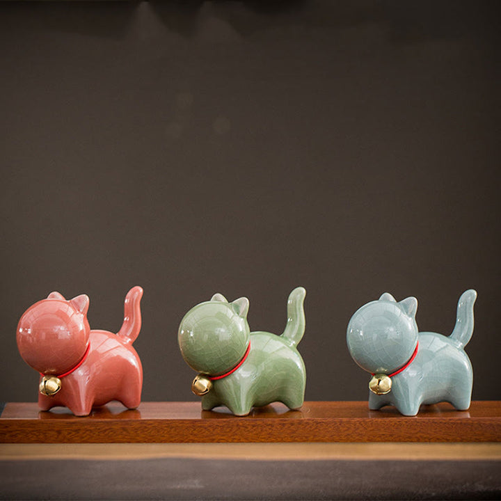 Buddha Stones Mini Carino Campanello Portafortuna Gatto Tè Animale Domestico Ceramica Casa Scrivania Figurina Decorazione
