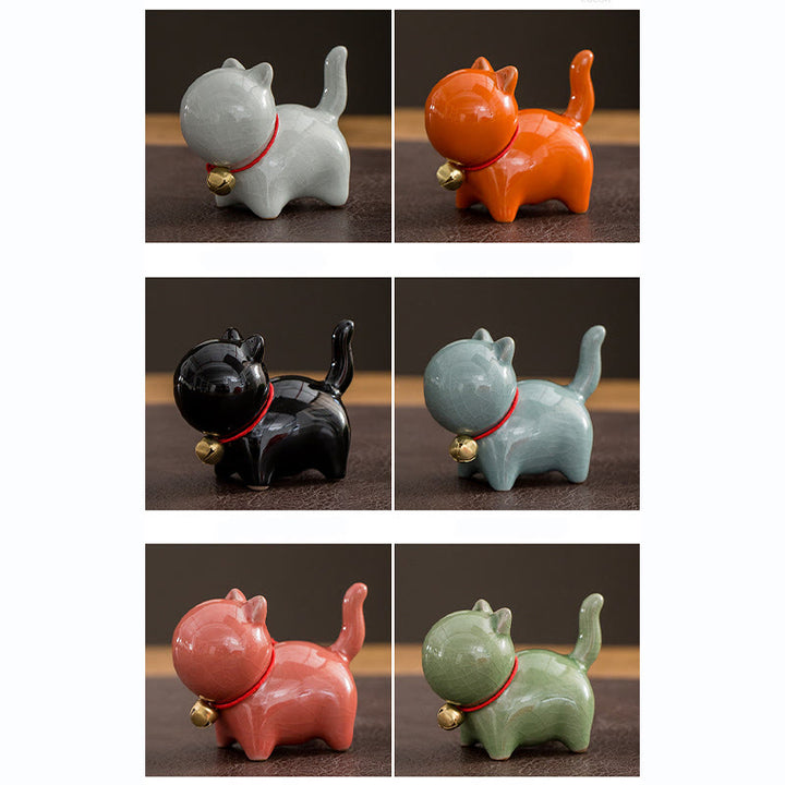 Buddha Stones Mini Carino Campanello Portafortuna Gatto Tè Animale Domestico Ceramica Casa Scrivania Figurina Decorazione