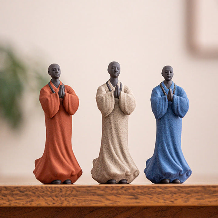 Buddha Stones Meditazione Preghiera Monaco Figura Ceramica Compassione Serenità Decorazione Casa - image 2