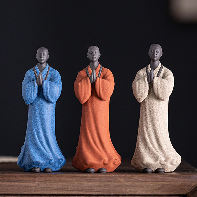 Buddha Stones Meditazione Preghiera Monaco Figura Ceramica Compassione Serenità Decorazione Casa - image 0
