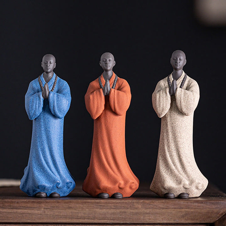 Buddha Stones Meditazione Preghiera Monaco Figura Ceramica Compassione Serenità Decorazione Casa - image 0