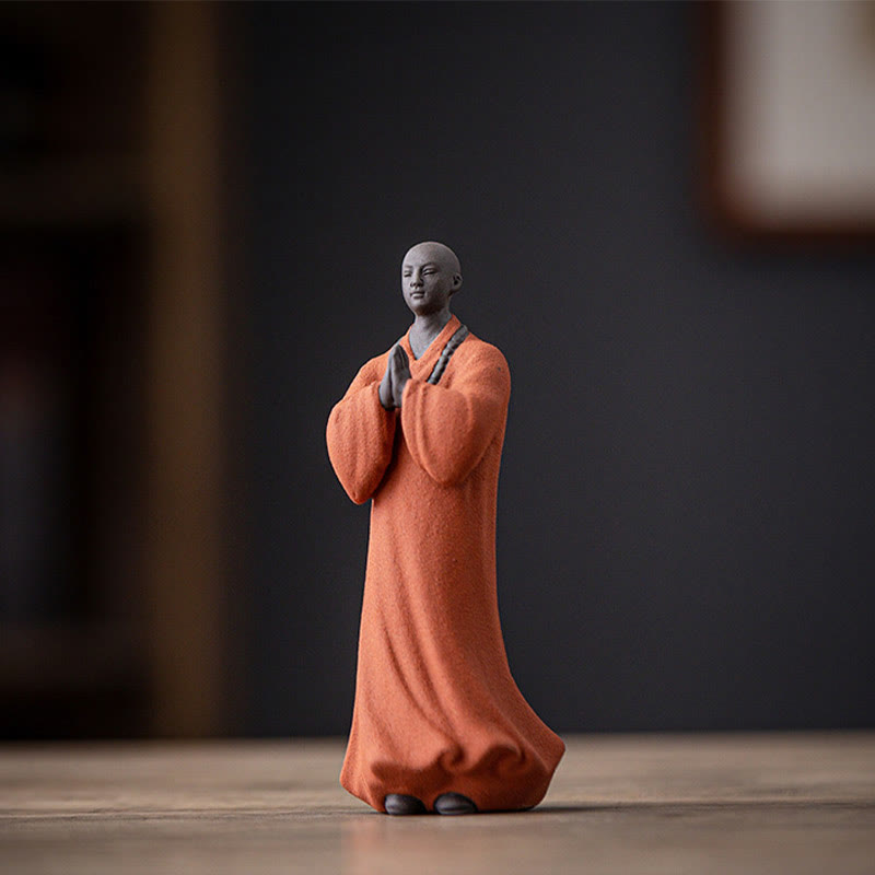 Buddha Stones Meditazione Preghiera Monaco Figura Ceramica Compassione Serenità Decorazione Casa - Monaco arancione 5*5*13cm - image 4