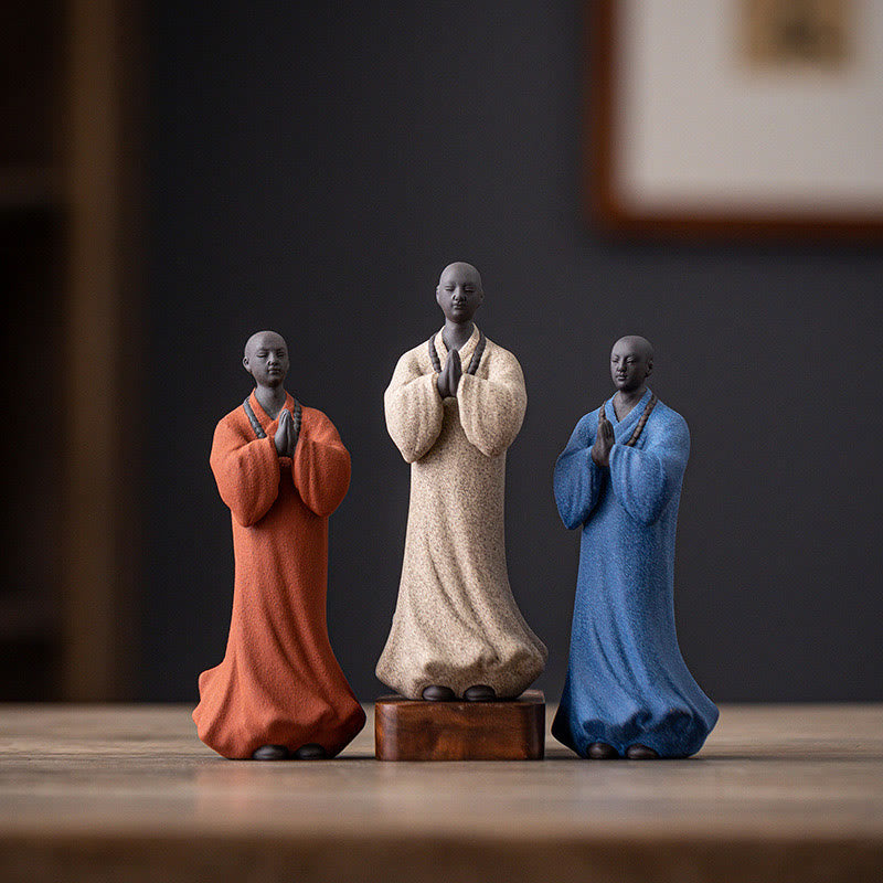 Buddha Stones Meditazione Preghiera Monaco Figura Ceramica Compassione Serenità Decorazione Casa - image 1