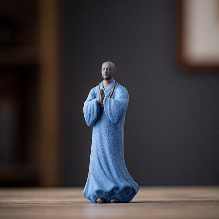 Buddha Stones Meditazione Preghiera Monaco Figura Ceramica Compassione Serenità Decorazione Casa - Monaco blu 5*5*13cm - image 21