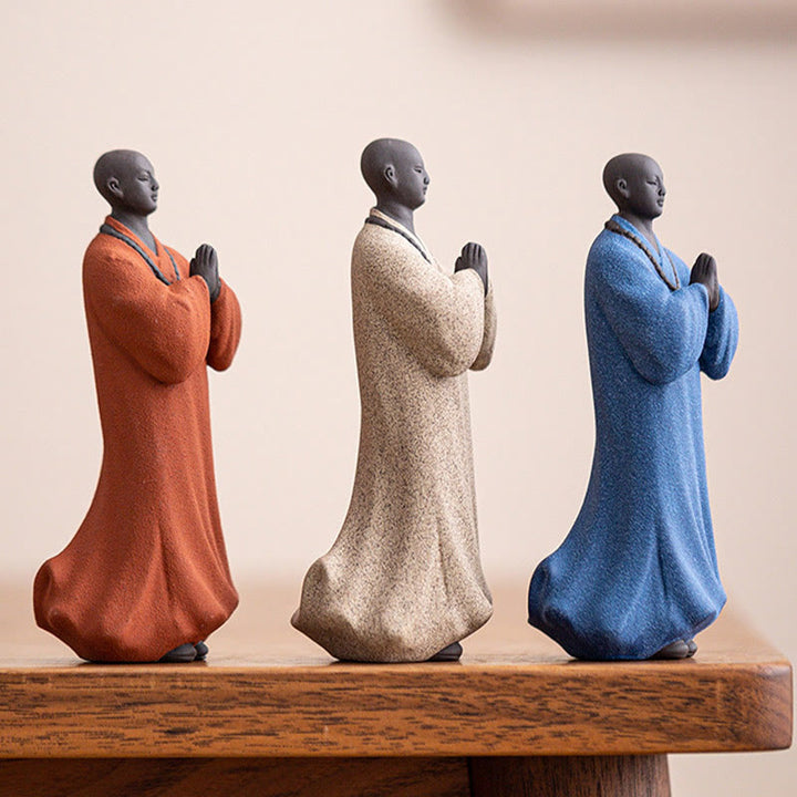 Buddha Stones Meditazione Preghiera Monaco Figura Ceramica Compassione Serenità Decorazione Casa - image 3