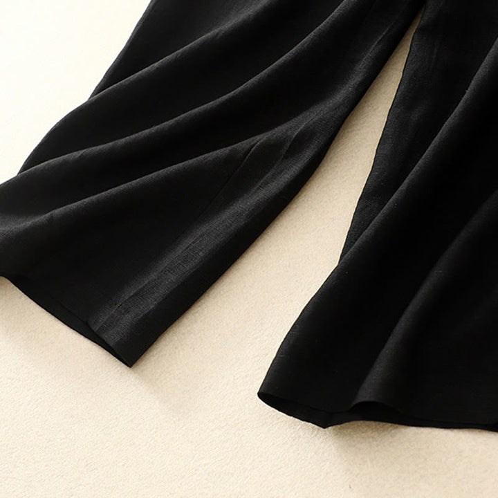 Pantaloni da donna in lino di cotone elasticizzato con tasche, tinta unita, bottoni anteriori e posteriori , Buddha Stones - image 35