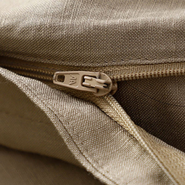 Pantaloni da donna in lino di cotone elasticizzato con tasche, tinta unita, bottoni anteriori e posteriori , Buddha Stones - image 19