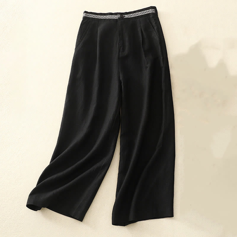 Pantaloni da donna in lino di cotone elasticizzato con tasche, tinta unita, bottoni anteriori e posteriori , Buddha Stones - Nero - US8-10, UK/AU12-14, EU40-42 (2XL) - image 30