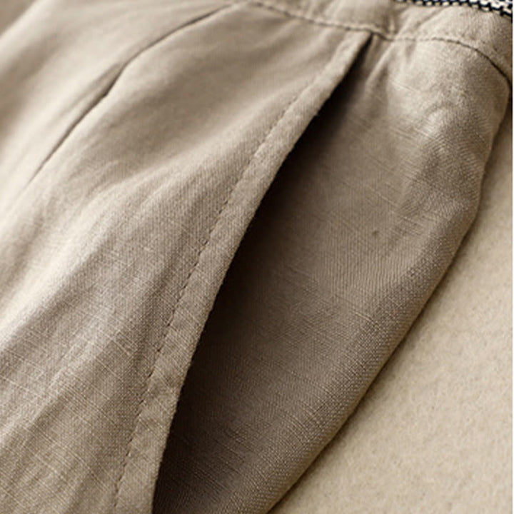 Pantaloni da donna in lino di cotone elasticizzato con tasche, tinta unita, bottoni anteriori e posteriori , Buddha Stones - image 20