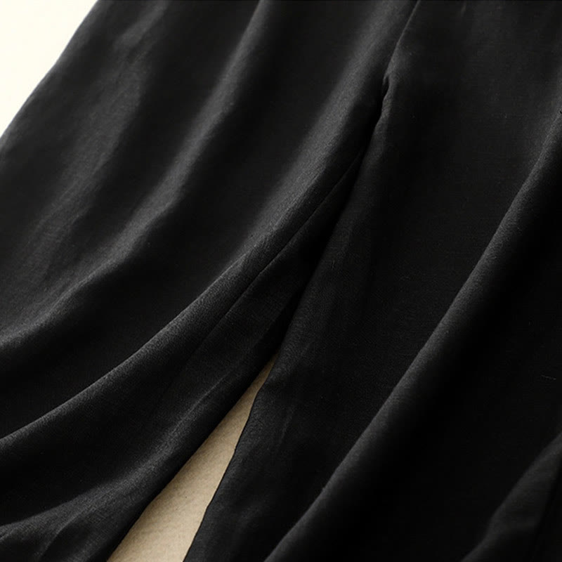 Pantaloni da donna in lino di cotone elasticizzato con tasche, tinta unita, bottoni anteriori e posteriori , Buddha Stones - image 34