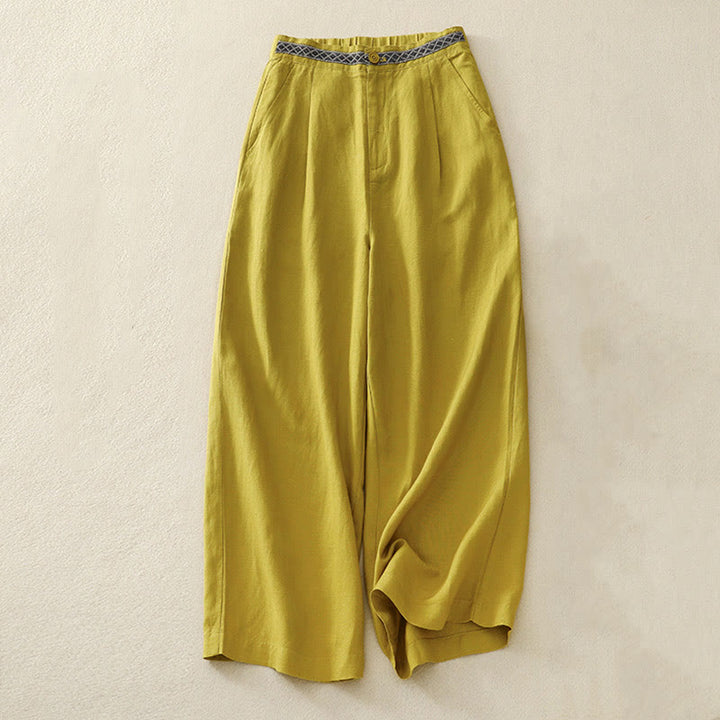 Pantaloni da donna in lino di cotone elasticizzato con tasche, tinta unita, bottoni anteriori e posteriori , Buddha Stones - Giallo - US8-10, UK/AU12-14, EU40-42 (2XL) - image 10