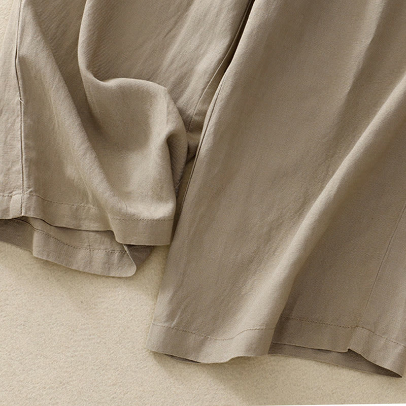 Pantaloni da donna in lino di cotone elasticizzato con tasche, tinta unita, bottoni anteriori e posteriori , Buddha Stones - image 23