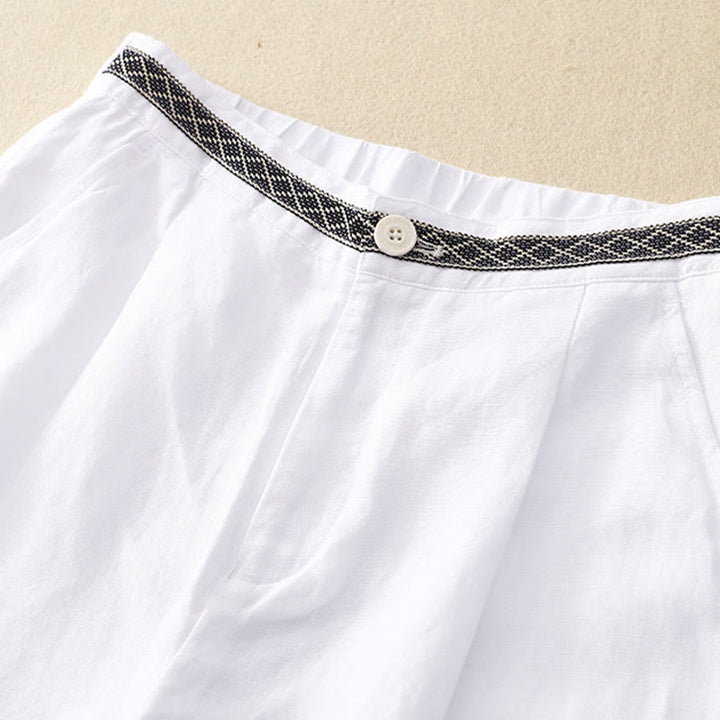 Pantaloni da donna in lino di cotone elasticizzato con tasche, tinta unita, bottoni anteriori e posteriori , Buddha Stones - image 25