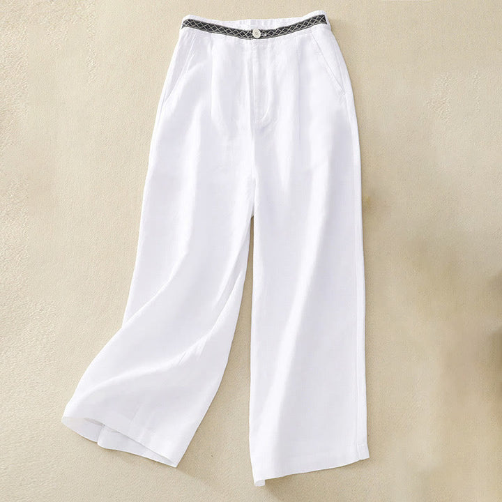Pantaloni da donna in lino di cotone elasticizzato con tasche, tinta unita, bottoni anteriori e posteriori , Buddha Stones - Bianco - US8-10, UK/AU12-14, EU40-42 (2XL) - image 24