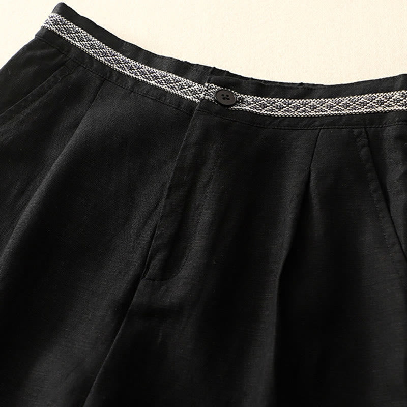 Pantaloni da donna in lino di cotone elasticizzato con tasche, tinta unita, bottoni anteriori e posteriori , Buddha Stones - image 31