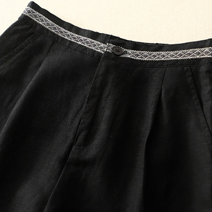 Pantaloni da donna in lino di cotone elasticizzato con tasche, tinta unita, bottoni anteriori e posteriori , Buddha Stones - image 31