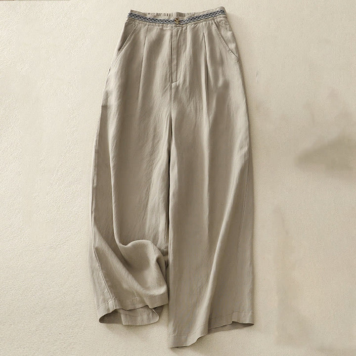 Pantaloni da donna in lino di cotone elasticizzato con tasche, tinta unita, bottoni anteriori e posteriori , Buddha Stones - Cachi scuro - US8-10, UK/AU12-14, EU40-42 (2XL) - image 17