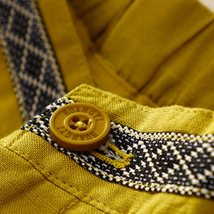 Pantaloni da donna in lino di cotone elasticizzato con tasche, tinta unita, bottoni anteriori e posteriori , Buddha Stones - image 12
