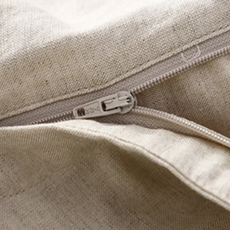 Pantaloni da donna in lino di cotone elasticizzato con tasche, tinta unita, bottoni anteriori e posteriori , Buddha Stones - image 7