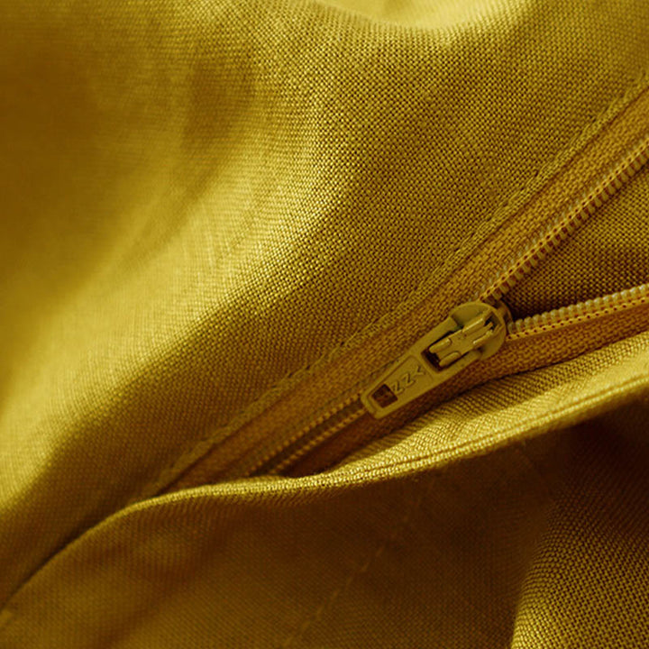 Pantaloni da donna in lino di cotone elasticizzato con tasche, tinta unita, bottoni anteriori e posteriori , Buddha Stones - image 14