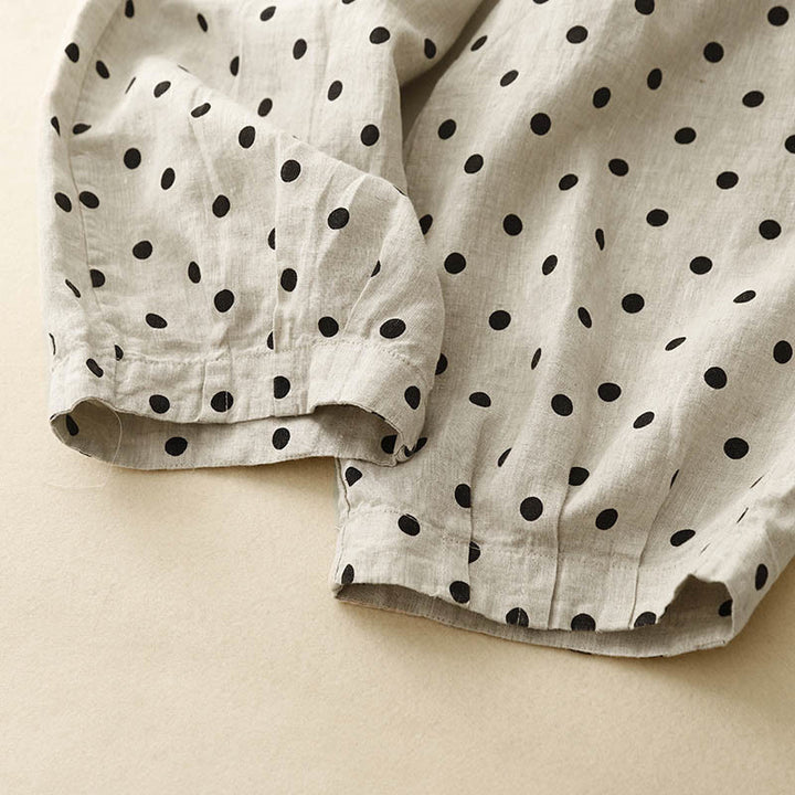 Pantaloni da donna in lino di cotone con coulisse e pois neri casual Buddha Stones con tasche