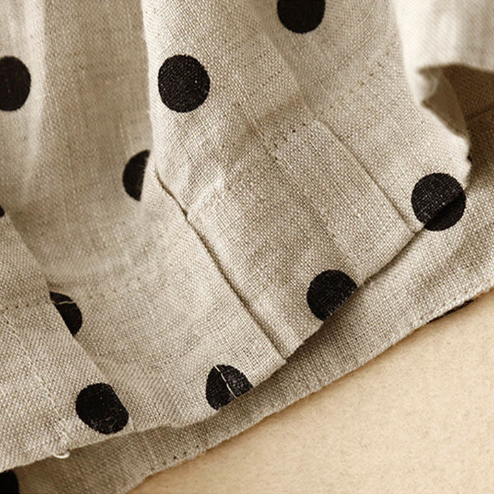 Pantaloni da donna in lino di cotone con coulisse e pois neri casual Buddha Stones con tasche