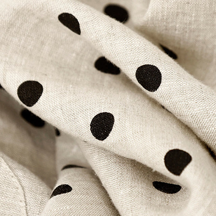 Pantaloni da donna in lino di cotone con coulisse e pois neri casual Buddha Stones con tasche