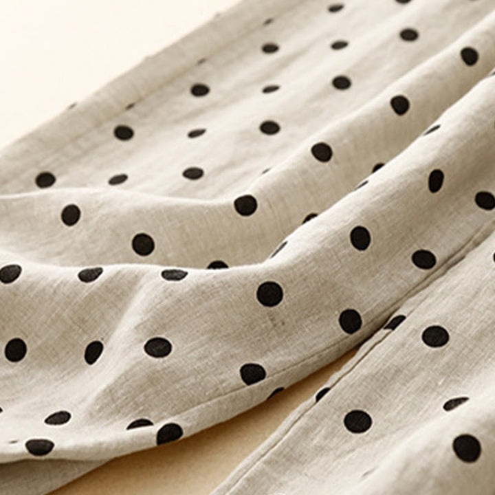 Pantaloni da donna in lino di cotone con coulisse e pois neri casual Buddha Stones con tasche