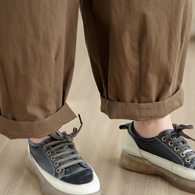 Pantaloni da donna con elastico in vita, casual, tinta unita, con un bottone superiore e tasche , Buddha Stones - image 10