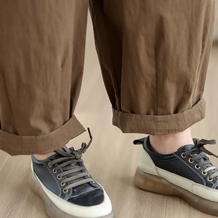 Pantaloni da donna con elastico in vita, casual, tinta unita, con un bottone superiore e tasche , Buddha Stones - image 10