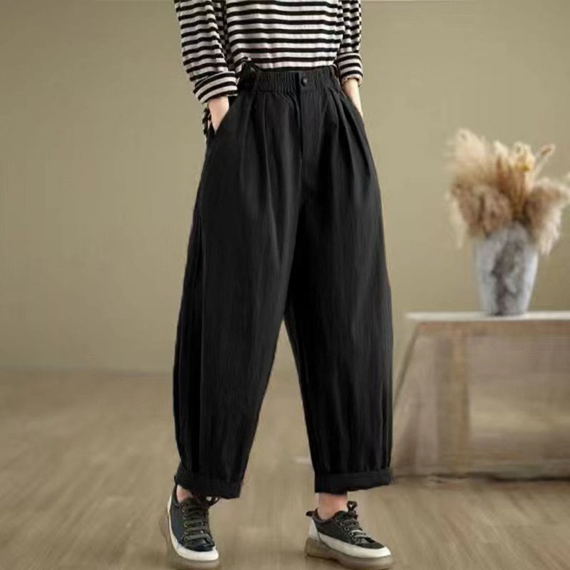 Pantaloni da donna con elastico in vita, casual, tinta unita, con un bottone superiore e tasche , Buddha Stones - Nero - US8-10, UK/AU12-14, EU40-42 (2XL) - image 11