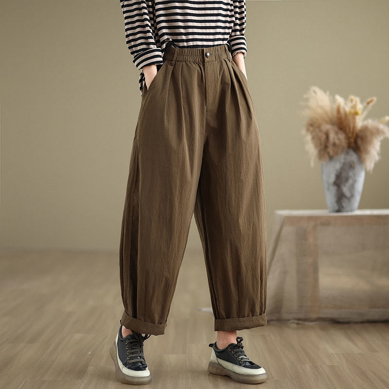 Pantaloni da donna con elastico in vita, casual, tinta unita, con un bottone superiore e tasche , Buddha Stones - Verga d'oro scura - US8-10, UK/AU12-14, EU40-42 (2XL) - image 0