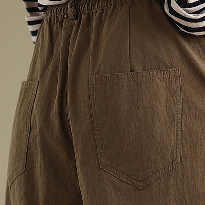 Pantaloni da donna con elastico in vita, casual, tinta unita, con un bottone superiore e tasche , Buddha Stones - image 9