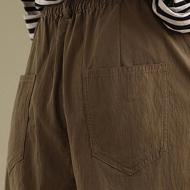 Pantaloni da donna con elastico in vita, casual, tinta unita, con un bottone superiore e tasche , Buddha Stones - image 9